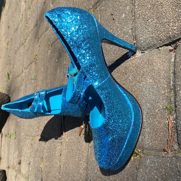 Pleaser Aqua Blue Sequin Heels. Size 8. NEVER WORN! - Picture 3 of 8